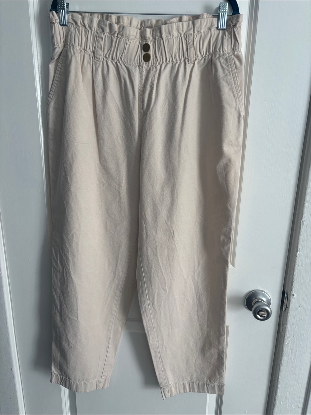 LOFT Cream Paperbag Waist Chinos